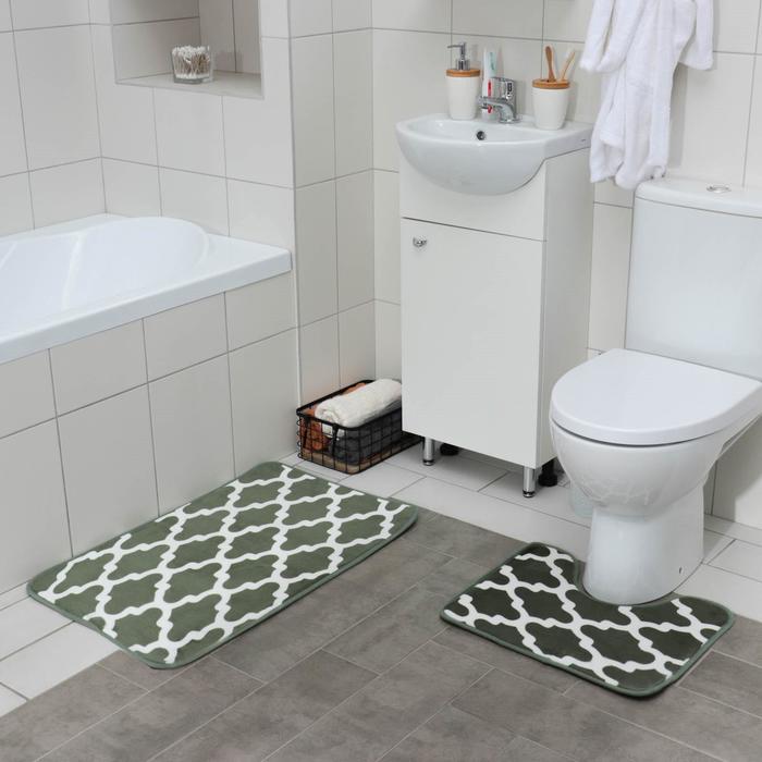 Набор ковриков для ванны и туалета «Грация», 2 шт: 50×80, 50×38 см, цвет зелёный