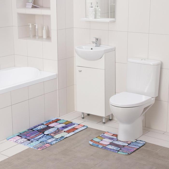 Набор ковриков для ванны и туалета Доляна «Кирпичики», 2 шт: 40×50, 50×80 см
